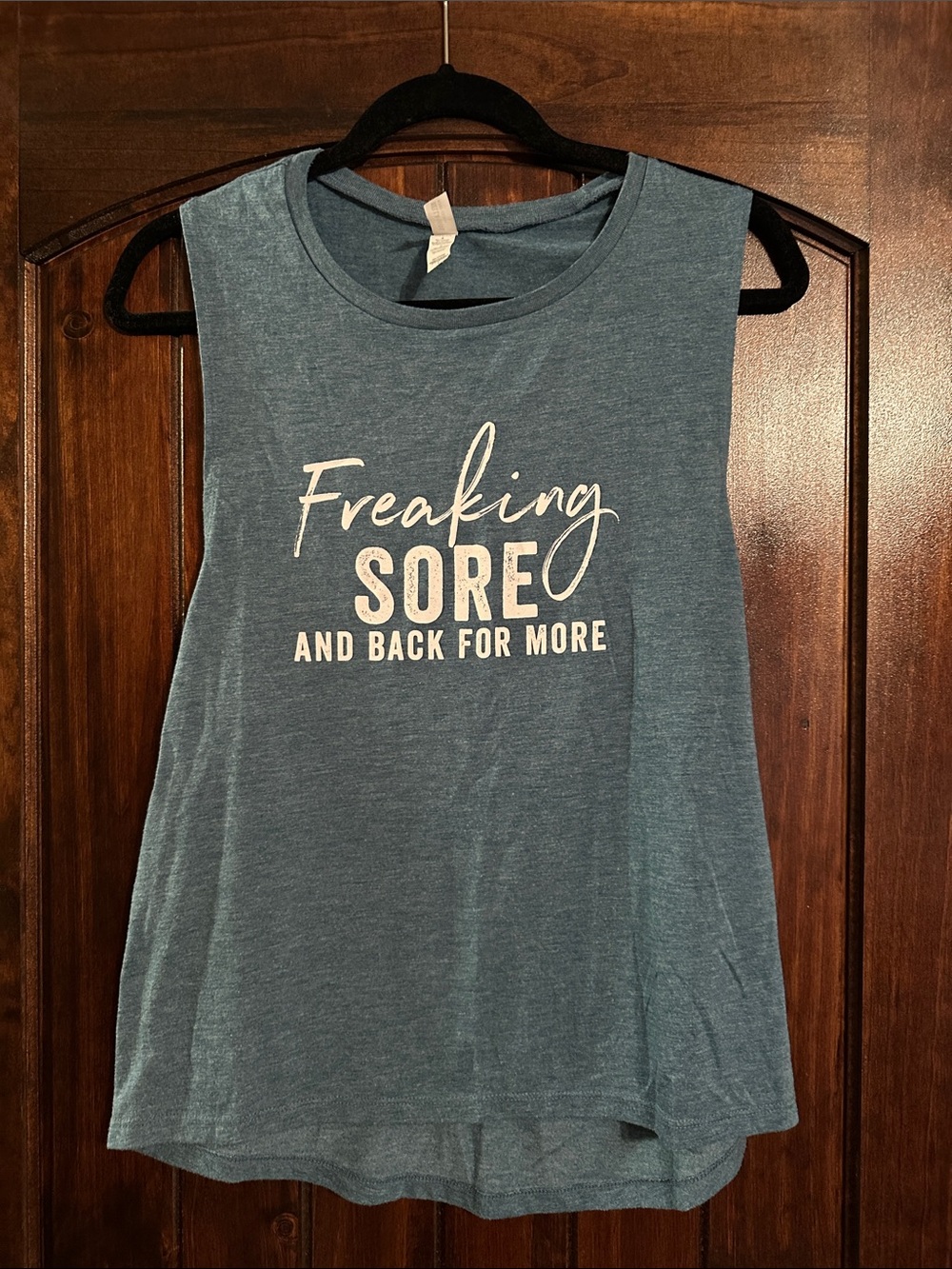 Bella Canvas Heather Blue Muscle Tee with White Graphic